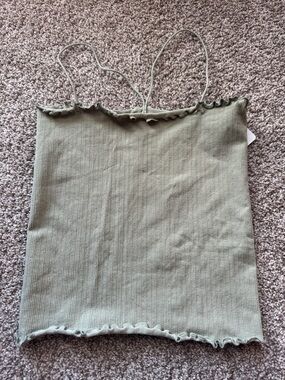 Free People NWT Ribbed Lettuce-Edge Cami Tank - Sage Green